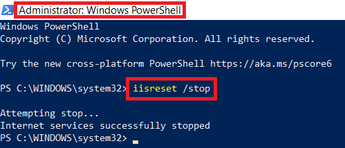 stop IIS command
