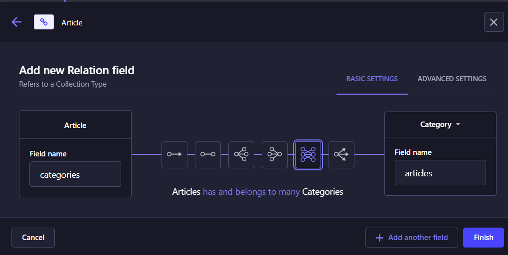 add new relation field in Strapi