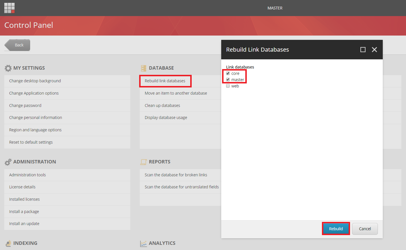 Rebuild link databases