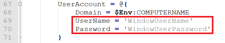 username and password highlighted