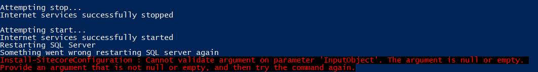 command that shows restarting SQL server went wrong